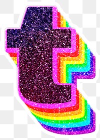 T letter layered rainbow glitter png sticker alphabet font