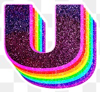 U letter layered rainbow glitter png sticker alphabet font