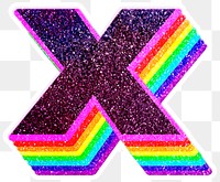 X letter layered rainbow glitter png sticker alphabet font