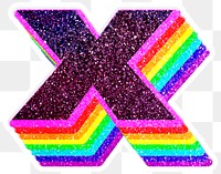 X letter layered rainbow glitter png sticker alphabet font