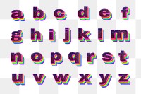 Layered rainbow glitter alphabet png set lowercase letter font