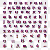 Layered glitter alphabet png set numbers symbols and letter font