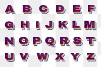 Layered rainbow glitter alphabet png set uppercase letter font