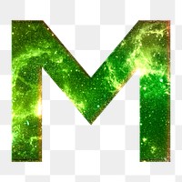 Png letter M galaxy effect typography green font