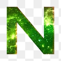 Png letter N galaxy effect typography green font