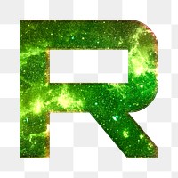 Png letter R galaxy effect typography green font