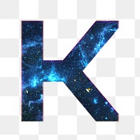 Png letter K galaxy effect typography blue font