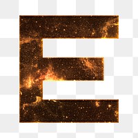 Png letter E galaxy effect typography brown font