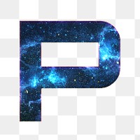 Png letter P galaxy effect typography blue font