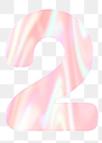 Numerical sticker number two png pastel holographic