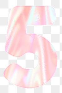 Pastel holographic number five png sticker