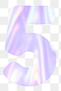 Shiny number five png numerical sticker holographic