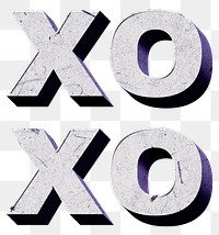 Purple Xoxo png vintage 3D paper font word