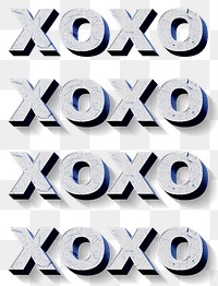 Xoxo png blue 3D word paper texture font typography