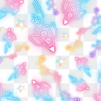 Png neon rocket star doodle pattern background