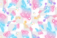 Neon star rocket doodle pattern background png