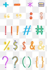 Punctuations and symbols png doodle typography colorful set