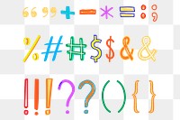 Punctuations and symbols doodle png typography colorful set