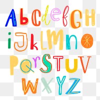 Alphabet doodle png typography colorful set