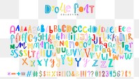 Alphabet symbol doodle png font style colorful set