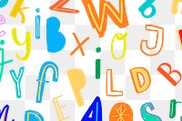 Colorful png doodle font patterned transparent background