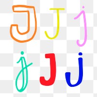 Doodle letter J typography png set
