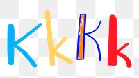 Letter K png typography doodle colorful set