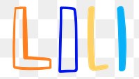 Letter L doodle typography png colorful set