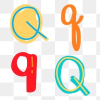 Doodle png letter Q typography set