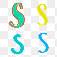 Doodle letter S typography png colorful set