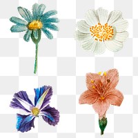 Hand drawn flower psd sticker set illustration