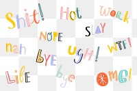 Png message set word doodle font typography