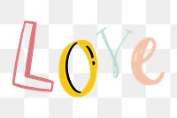 Png love word doodle typography for kids