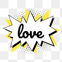 Png colorful love word speech bubble comic lettering