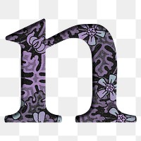 Vintage floral purple letter N png typography