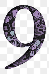 Vintage purple number 9 png typography