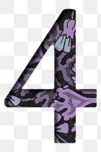 Vintage floral purple number 4 png typography