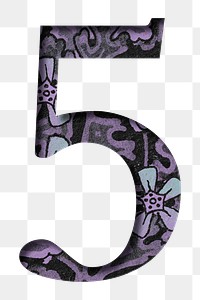 Vintage purple number 5 png typography