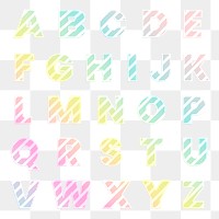 Gradient rainbo alphabet png set candy cane striped font