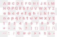 Candy cane alphabet number png set striped letters and characters