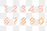 Striped png number 0-9 set cute candy cane typography lettering