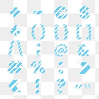 Blue striped pattern character png symbols set candy cane font