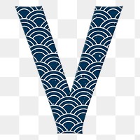 Seigaiha letter v Japanese png blue pattern typography
