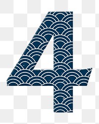 Wave pattern four png Japanese inspired number typography