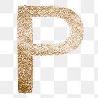 Gold glitter p letter png brushed typography