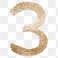 Transparent glitter number 3 gold | Free PNG Sticker - rawpixel