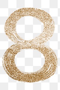 Transparent glitter number 8 gold brushed typography