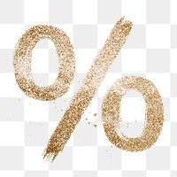 Transparent glitter percent symbol gold brushed typography