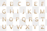 Transparent gold glitter alphabet set typography