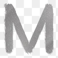 Transparent letter m silver brush stroke font